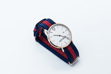Rose gold minimalist watch with leather straps-Yellow and Red canvas Nato straps