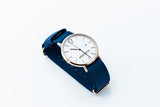 Rose gold minimalist watch with leather straps-Navy and Red canvas Nato straps