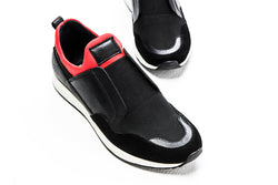 Black red leather mixed sneakers