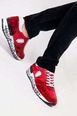 Red suede sneakers