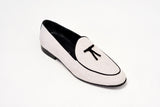 White linen textile belgian loafers