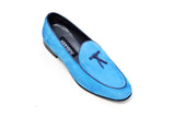 Blue nubuck leather belgian loafers