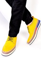 Yellow nubuck lace up casual shoes