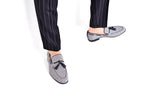 Textile micro checked tassel loafers