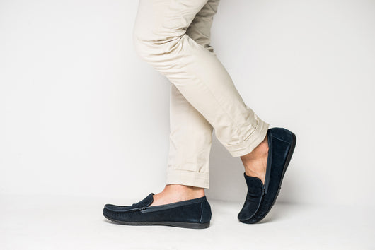 Navy Blue Suede Moccasin Shoes