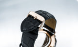 Rose gold minimalist watch with leather straps-Blue and Black canvas Nato straps
