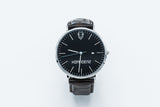 Silver minimalist watch with leather straps-Navy and Black canvas Nato straps