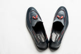 Navy Blue Leather Tassel Loafer Shoes