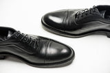 Black Leather Cap toe Lace up Shoes