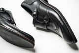 Black leather  Double Monk Strap Shoes