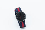 Black mesh strap minimalist watch- Black and Red canvas straps