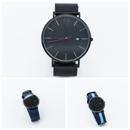 Black mesh strap minimalist watch- Navy and Blue canvas straps