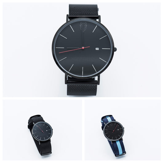 Black mesh strap minimalist watch- Black and Blue canvas straps