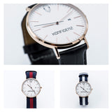 Rose gold minimalist watch with leather straps-Red and White canvas Nato straps