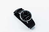 Silver minimalist watch with leather straps-White and Black canvas Nato straps