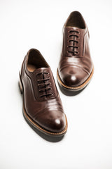 Brown Leather Cap toe Lace up Shoes