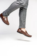 Brown Leather Moccasin Shoes