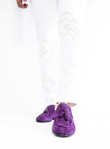 Lilac suede leather tassel loafers