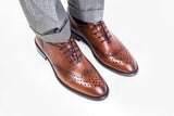 Brown whole cut oxford brogue shoes