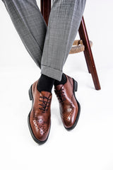 Brown whole cut oxford brogue shoes