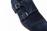 Navy blue suede monk strap shoes