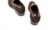 Dark brown suede tassel loafers