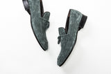 Light green suede leather tassel loafers