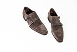 Light brown suede leather monk strap shoes