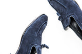 Navy blue suede tassel loafers