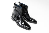 Patent leather smart boots with buckles
