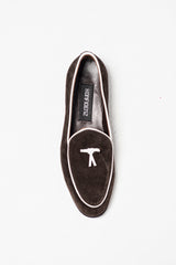 Brown suede leather belgian loafers