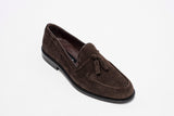 Dark brown suede tassel loafers