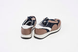 Beige navy leather combined sneakers