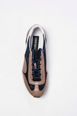 Beige navy leather combined sneakers