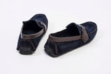 Navy blue suede driving moccasins with anchors