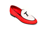 Red nubuck leather belgian loafers