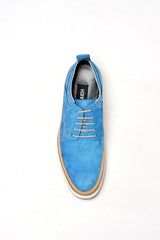 Blue nubuck lace up casual shoes