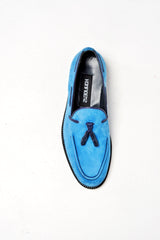 Blue nubuck tassel loafers