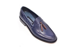 Navy blue leather tassel loafers