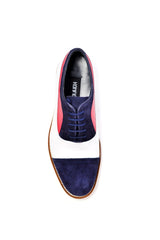 Multi color suede leather combined lace up shoes