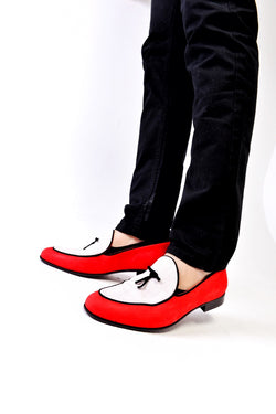 Red nubuck leather belgian loafers