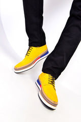 Yellow nubuck lace up casual shoes