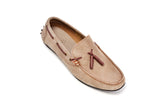 Sand suede driving moccasins with tassels