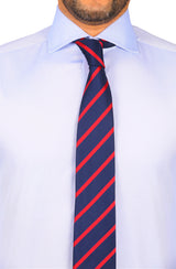 Navy blue tie with red stripes