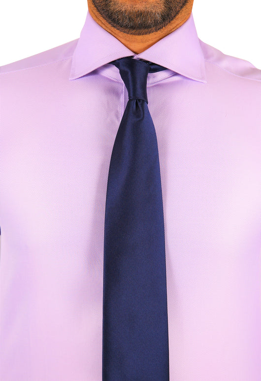 Slim-fit textured purple cutaway collar shirt