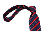 Navy blue tie with stripes and patterns