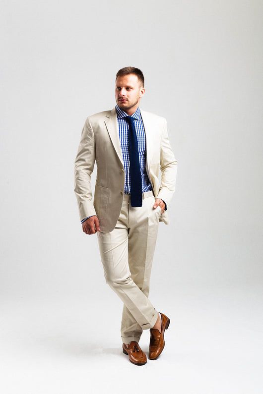 Beige Single breasted Cotton Suit