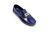 Navy blue patent leather driving moccasins