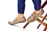 Beige leather combined driving moccasins
