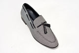 Textile micro checked tassel loafers